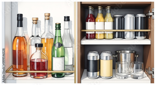 Minibar stocked with a variety of drinks in a hotel setting  