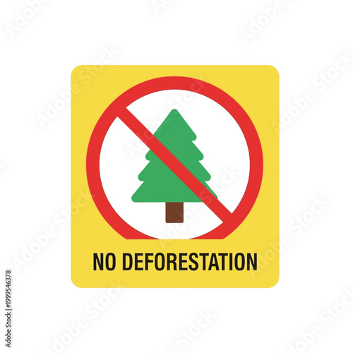 No Deforestation Sign with Tree Icon and Red Prohibition Symbol
