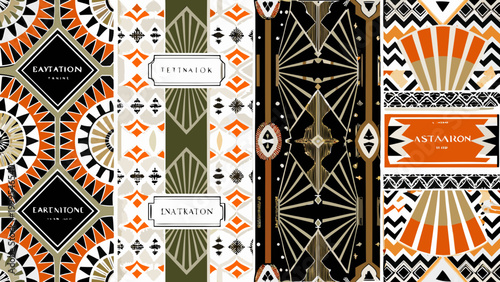 art deco pattern with geometric shapes and ornamental designs seamless repeat