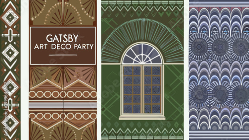 art deco pattern collection with geometric shapes and vintage design elements