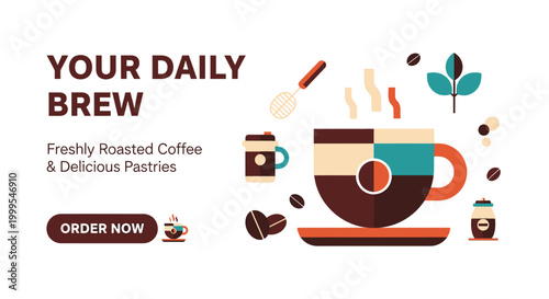 Your Daily Brew: Freshly Roasted Coffee & Delicious Pastries - Order Now Banner