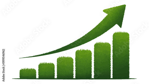 Green upward trending graph with arrow and bars business increase progress economic statistics analytics