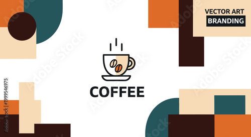 Abstract Coffee Branding Vector Art with Geometric Shapes and Hot Beverage Cup