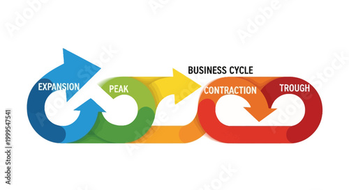 Business Cycle Infographic: Expansion, Peak, Contraction, Trough