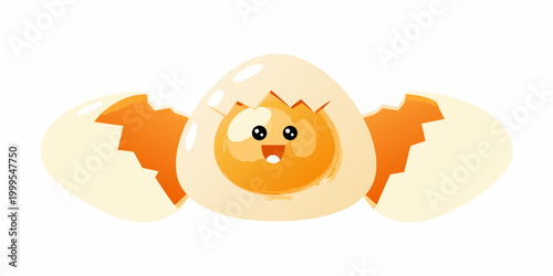 Cute anthropomorphic fried egg with cracked shell cartoon illustration
