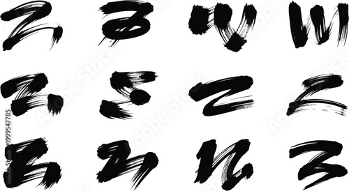 Brush script alphabet, black letters, calligraphy set, vector characters