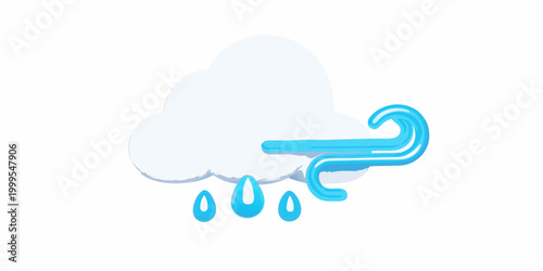 3d cloud icon with wind and raindrops on white background