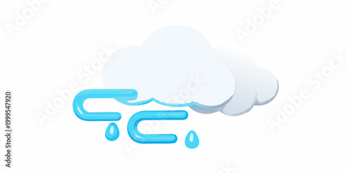3d cloud icon with wind and raindrops isolated on white