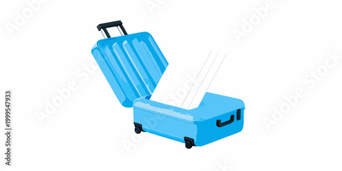Blue suitcase open with tickets vector illustration on white background