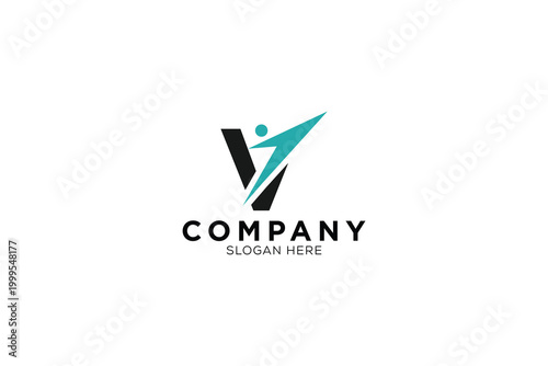 human letter v with business minimalist logo template