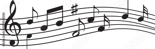 Musical notes on a curved staff with a treble clef