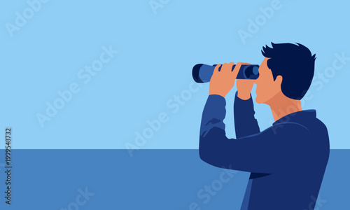  man looking through binoculars at the sea