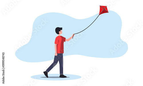  child flying a red kite outdoors