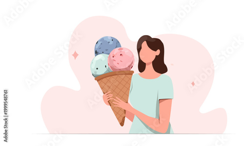  woman holding a huge ice cream cone