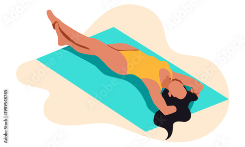  woman sunbathing on beach towel