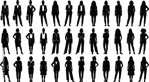 Business women silhouettes set diverse female professionals standing poses corporate fashion and leadership concept