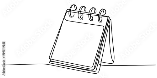 Simple continuous line drawing of a blank desk calendar with wire binding Vector, illustration