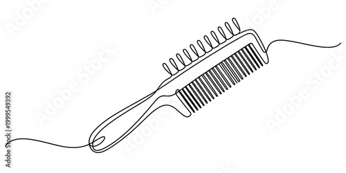 Single line drawing of a hair comb with a handle and teeth, minimalist style Vector, illustration