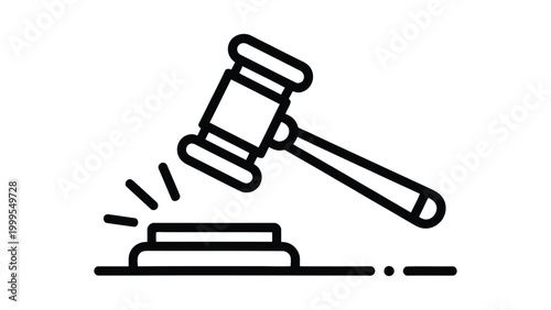minimal line art gavel hitting sound block illustration for law justice court concept clean legal symbol isolated on white background