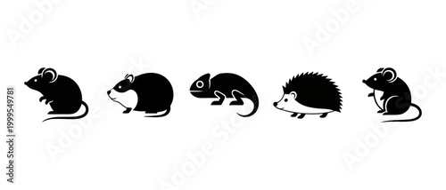 Bild auf Leinwand Five silhouetted rats in various poses a black and white illustration