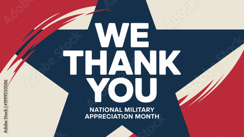 we thank you typography design with abstract red blue shapes for national military appreciation month patriotic gratitude poster