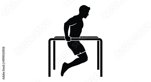 Man doing dips exercise on parallel bars black silhouette high quality