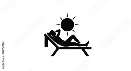 Person relaxing on beach chair with sun black silhouette high quality