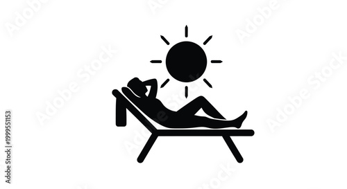 Person relaxing on deck chair with sun black silhouette high quality