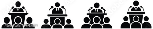 High quality vector of set of speaker icons with audience and podium.