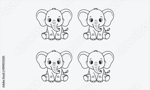 set of cute cartoon baby elephant isolated on white background. Illustration for design of book, cards. Vector illustration