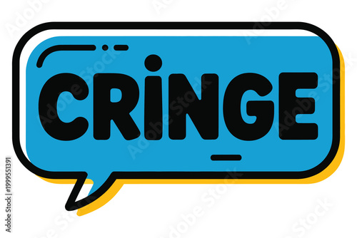 High quality vector of cringe word in blue speech bubble comic style.