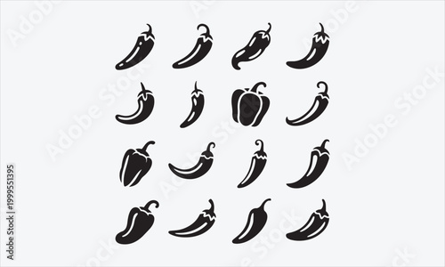 A black and white chilli peppers illustration line art of a vector icon set page vector illustration