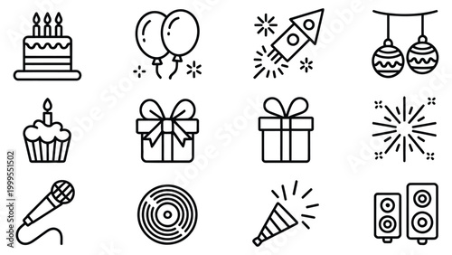 High quality vector of party and celebration icon set.