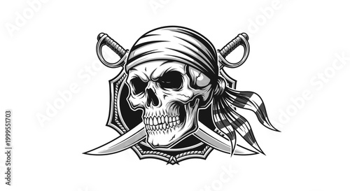 Pirate Skull and Crossed Swords Emblem - Vintage Style