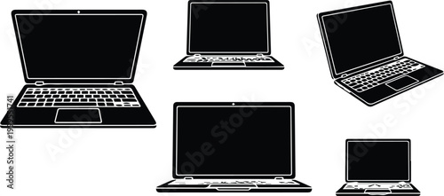 set of six modern laptops in flat design vector illustration on white background