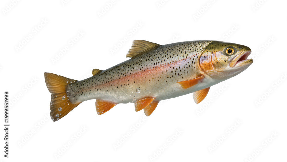 Obraz premium Rainbow trout fish with orange fins and speckled scales