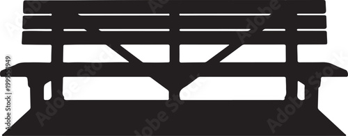 Black silhouette of a classic park bench with backrest and table