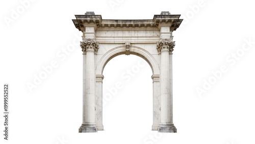 Foto Antique weathered stone archway with ornate columns and pediment