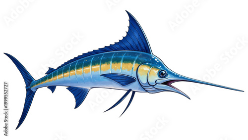 Fotografía Blue Marlin Fish with Long Bill and Large Dorsal Fin