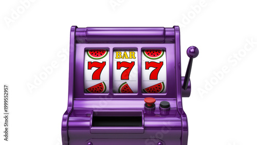 Bild auf Leinwand Purple metallic slot machine displaying seven bar watermelon symbols