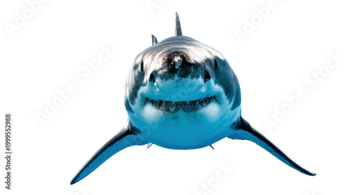 Tableau sur toile Great White Shark Head On View with Blue Water