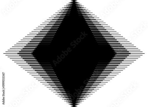 Black vector Pattern of thin lines with place for text. Rhombus with striped halftone around the edges. Design element. Geometric spot. Trendy vector background for covers, advertising, packaging, lab