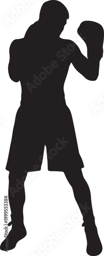 Silhouette of a boxer in fighting stance ready for action