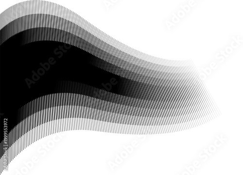 Vector sharp checkered halftone striped banner. Black vector pattern of thin lines with place for text. Design element. Wavy shapes. Trendy vector background for covers, advertising, packaging, labels