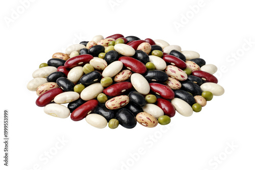 Assorted dry beans and legumes, a vibrant mix of colorful raw ingredients for healthy cooking. Diverse bean varieties including black, kidney, pinto, and white beans