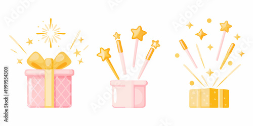 Celebration Icons Gift Boxes with Fireworks and Star Sparklers