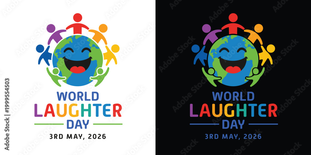 Fototapeta premium World Laughter Day Logo, Offer, Banner, Sale Offer, Discount, Design, Sticker, Concept, Greeting Card, Template, Icon, Poster, Unit, Label, Web, Mnemonic with smiley and celebrating human figures