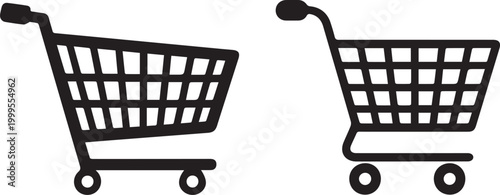 Shopping Cart Icon Set, Trolley Basket Vector, E-commerce Cart Symbol Collection