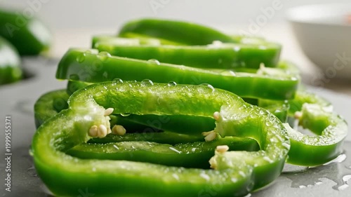Bright Green Bell Pepper Slices Ready for Cooking