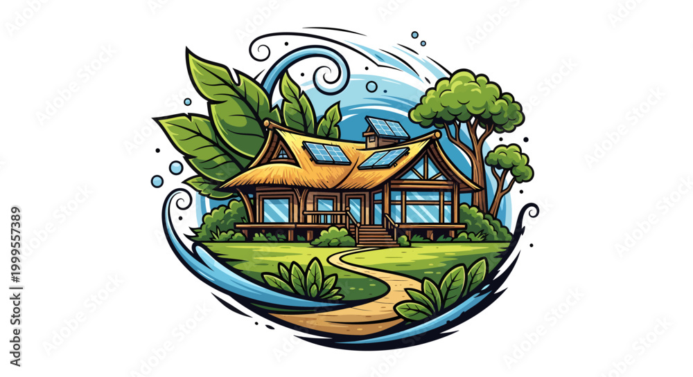 Obraz premium eco friendly house with trees and water